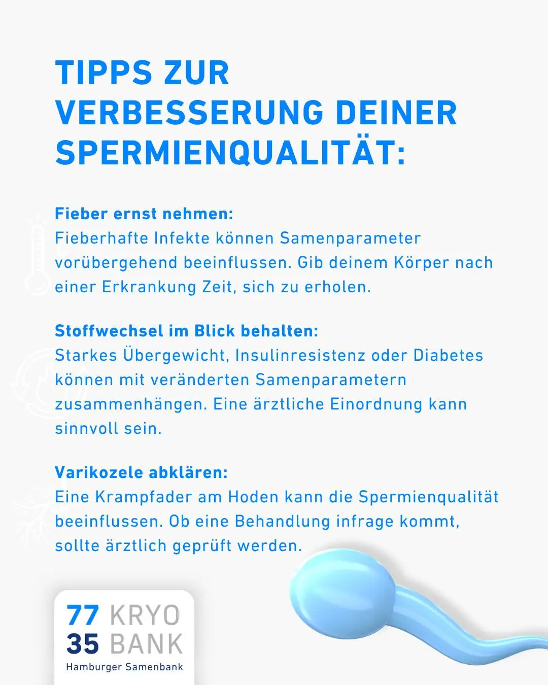 Die Spermienqualität lässt sich nicht auf einen einzelnen Faktor reduzieren.

Auch Infekte, Stoffwechsel und bestimmte urologische Befunde können eine Rolle spielen

#kinderwunsch #samenspende #hamburg #norddeutschland